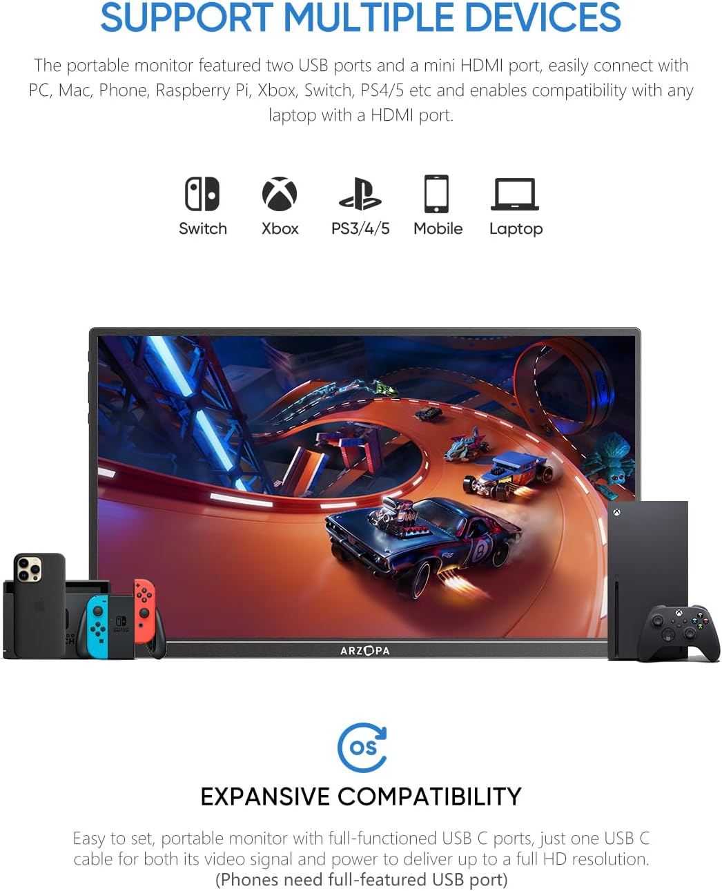 ARZOPA Portable Monitor FHD 1080P