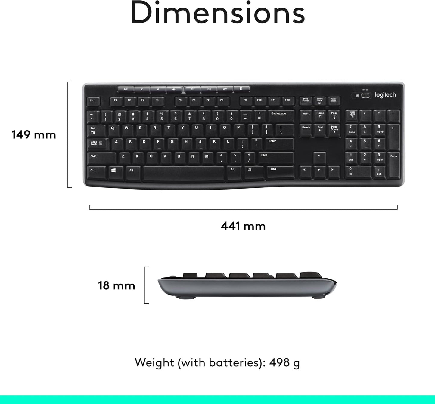 Logitech MK270 Wireless Keyboard and Mouse Combo for Windows, 2.4 GHz, 8 Multimedia Keys, PC, Laptop, Wireless Keyboard Compact Mouse Combo