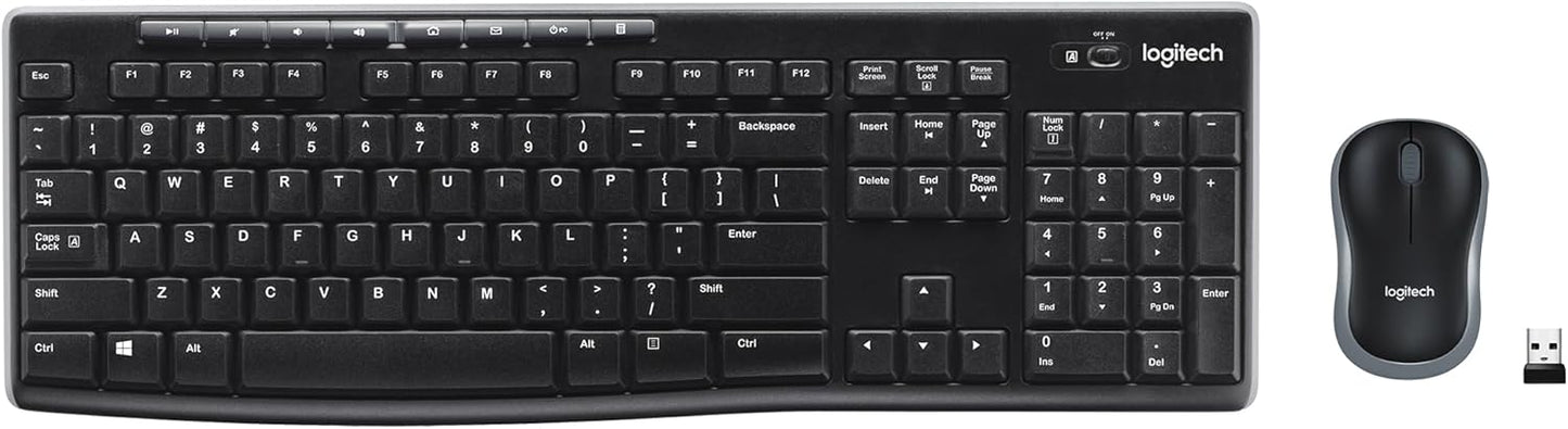 Logitech MK270 Wireless Keyboard and Mouse Combo for Windows, 2.4 GHz, 8 Multimedia Keys, PC, Laptop, Wireless Keyboard Compact Mouse Combo