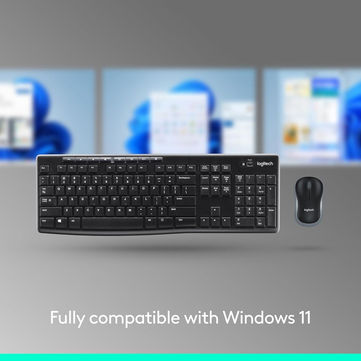 Logitech MK270 Wireless Keyboard and Mouse Combo for Windows, 2.4 GHz, 8 Multimedia Keys, PC, Laptop, Wireless Keyboard Compact Mouse Combo