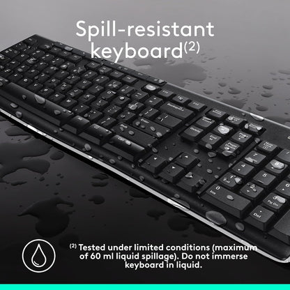 Logitech MK270 Wireless Keyboard and Mouse Combo for Windows, 2.4 GHz, 8 Multimedia Keys, PC, Laptop, Wireless Keyboard Compact Mouse Combo