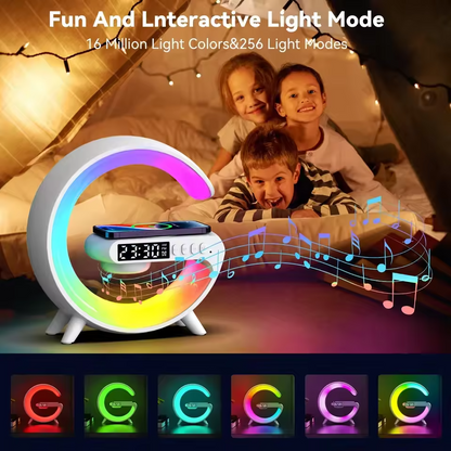 Wireless Charger with Bluetooth Speaker,Lamp, Alarm Clock &  App Controlled