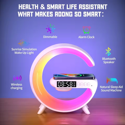 Wireless Charger with Bluetooth Speaker,Lamp, Alarm Clock &  App Controlled